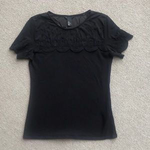 FOREVER 21 TOP BLACK SHEER YOKE LACEY TOP MEDIUM